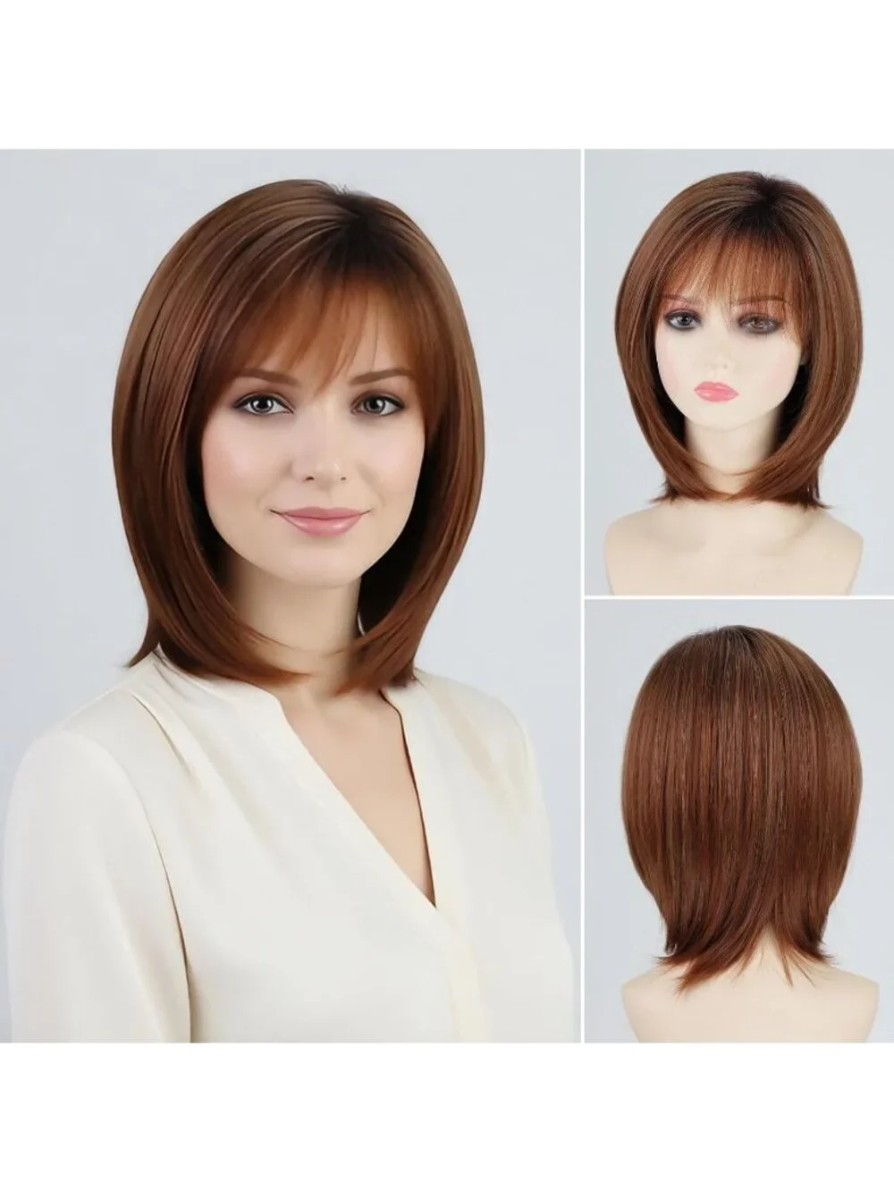 Women's Auburn 12 Inch Mid Length Heat Synthetic Straight Layered Bob Wigs
